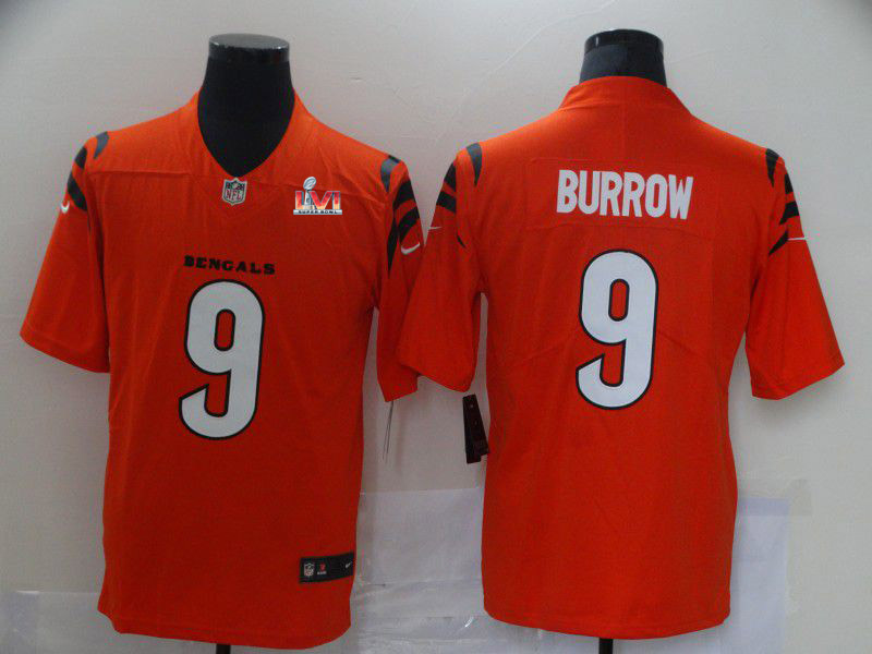 2022 Super Bowl Men Cincinnati Bengals #9 Burrow Orange Nike Vapor Untouchable Limited 2021 NFL Jersey